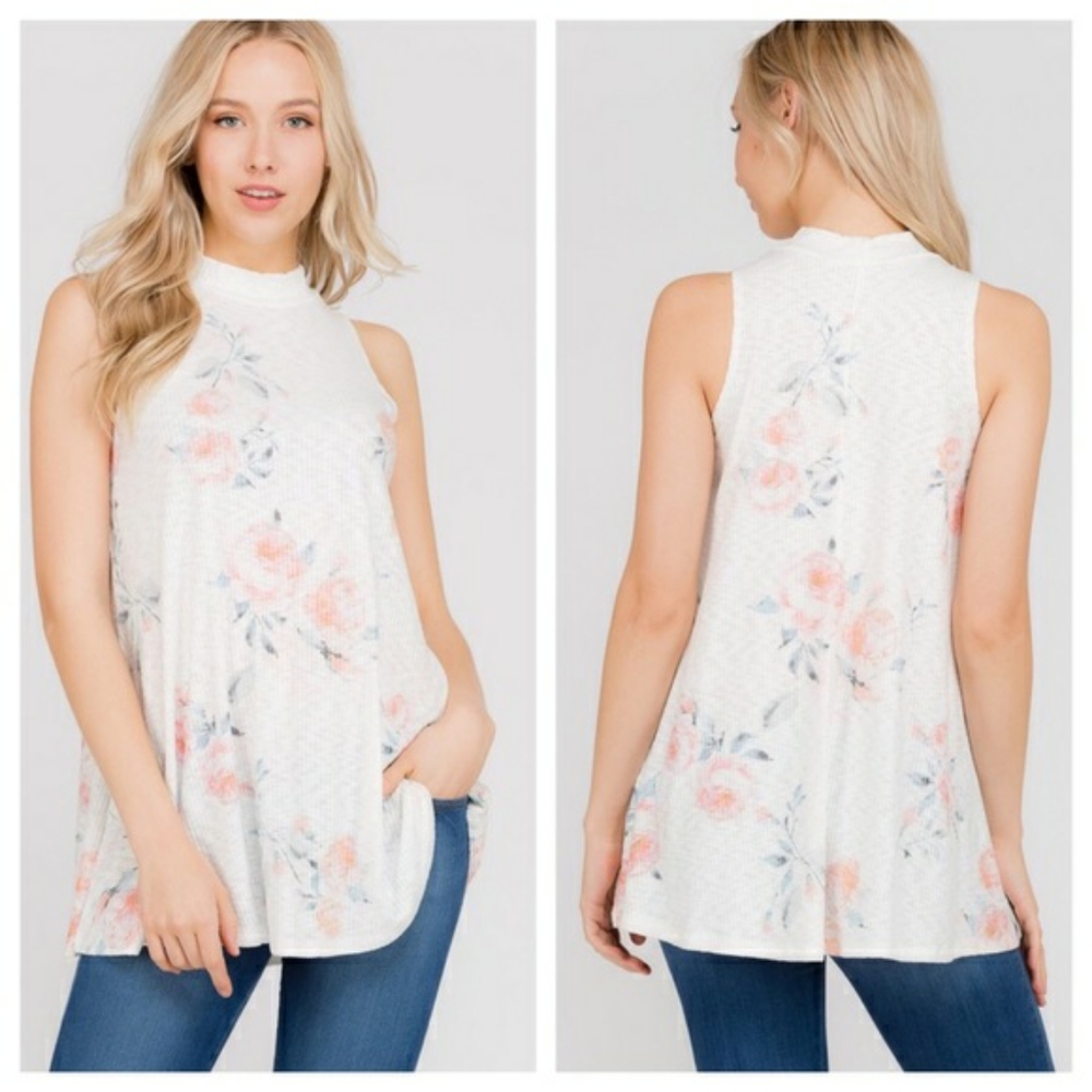 Mock neck floral tunic tank